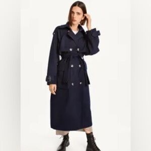 DKNY Navy Wool Trench Coat with Belt – Size M